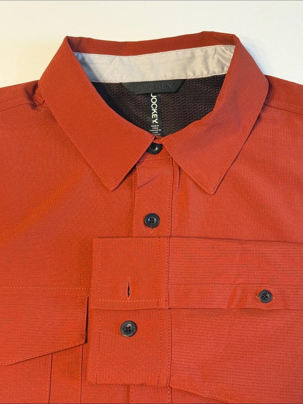 Jockey Men’s Brick Burnt Orange Long-Sleeve Button-Down Ripstop Shirt sz S NWOT